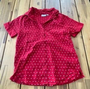 Joan Rivers Red White Americana Star Short Sleeve Button Down‎ Shirt Size Xxs